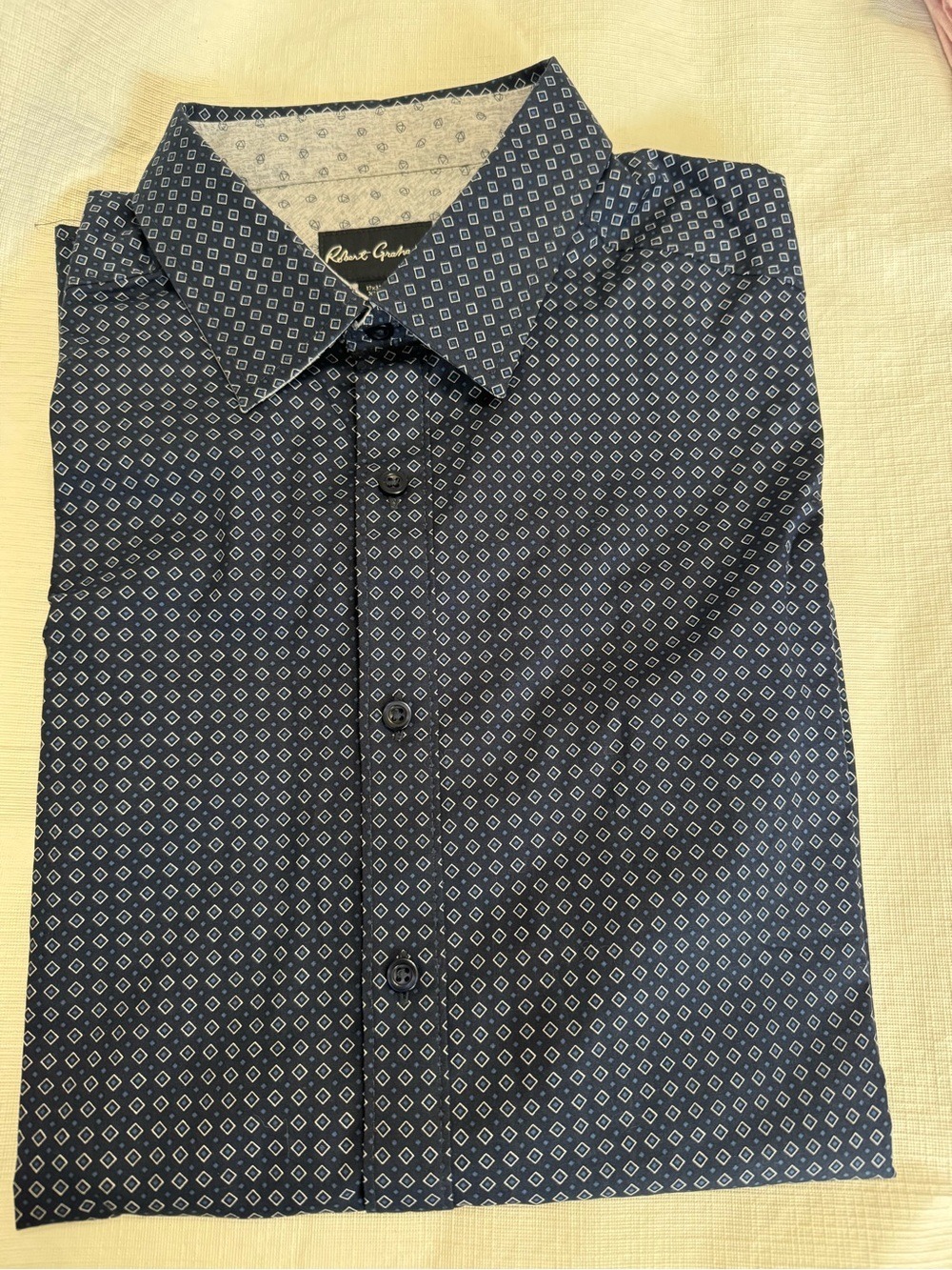 Robert Graham Navy Blue Microprint Dress Shirt XL